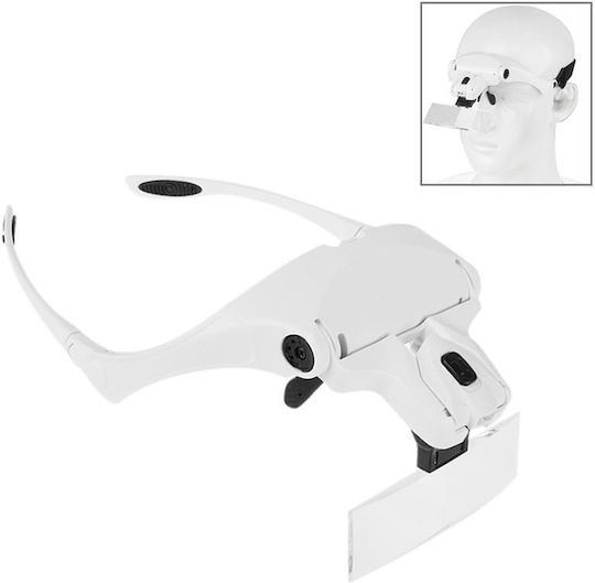 5 Lenses 1.0x-3.5x Loupe Glasses Bracket Headband Magnifier 2 LED Lights Eye Magnification Goggles Magnifying Tool White