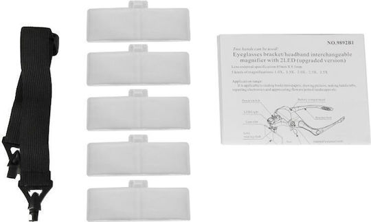 5 Lenses 1.0x-3.5x Loupe Glasses Bracket Headband Magnifier 2 LED Lights Eye Magnification Goggles Magnifying Tool White
