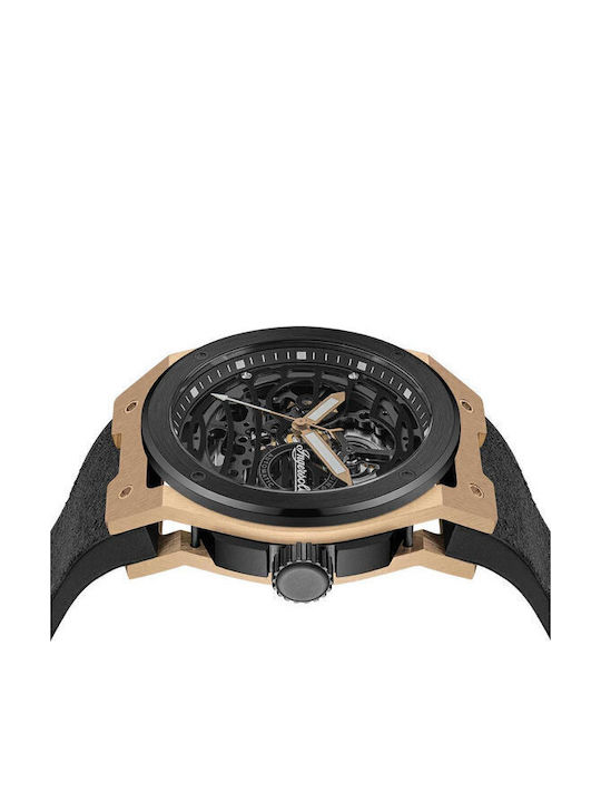 Ingersoll Ανδρικό Ρολόι 47mm Αυτόματο με Μαύρο Δερμάτινο Λουράκι