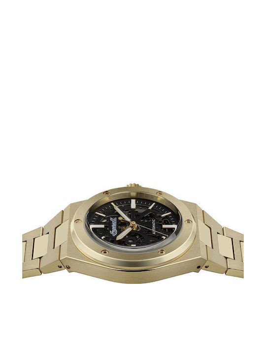 Ingersoll Ανδρικό Ρολόι 43mm Αυτόματο με Χρυσό Μεταλλικό Μπρασελέ