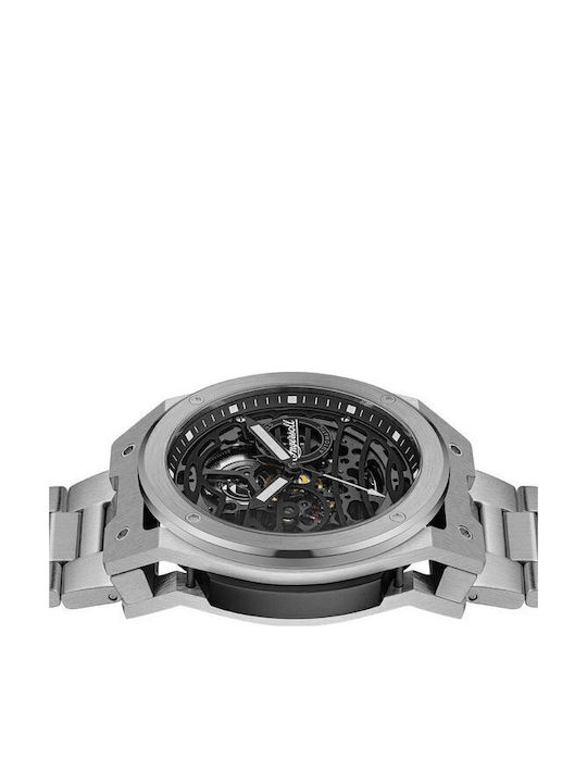 Ingersoll Ανδρικό Ρολόι 47mm Αυτόματο με Ασημί Μεταλλικό Μπρασελέ