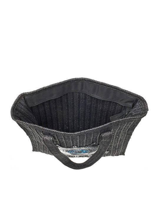 Verde Straw Beach Bag Black
