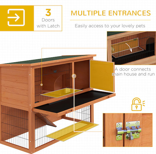 Pawhut 2-Level Wooden Outdoor Hutch Removable Tray 1-2 Rabbits Orange