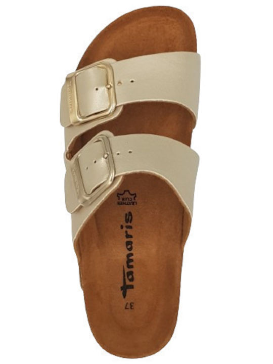 Leder Flache Sandalen für Damen Anatomisch in Gold Farbe