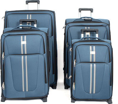 Kelepoyri Travel Suitcases Fabric Blue with 4 Wheels Set of 4pcs