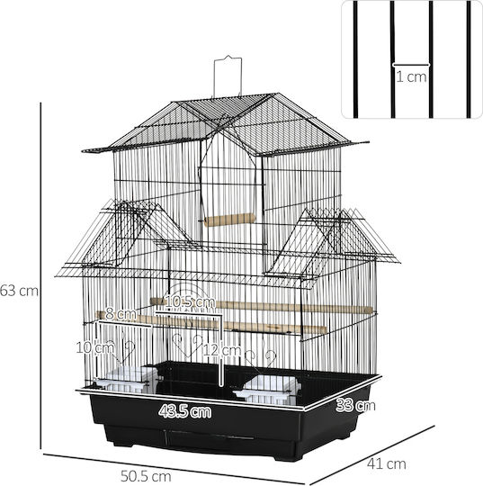 Pawhut Κλουβί Πτηνών Bird 50.5x41x63εκ. Μαύρο