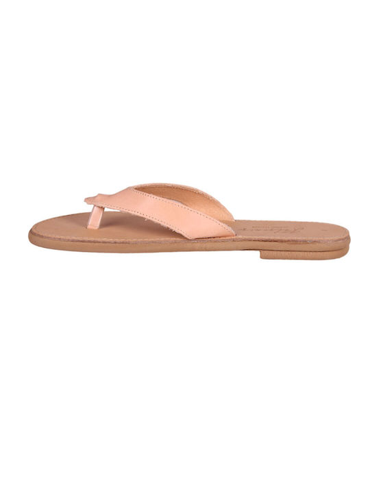 Katsenis Leather Women's Flat Sandals in Pink Color