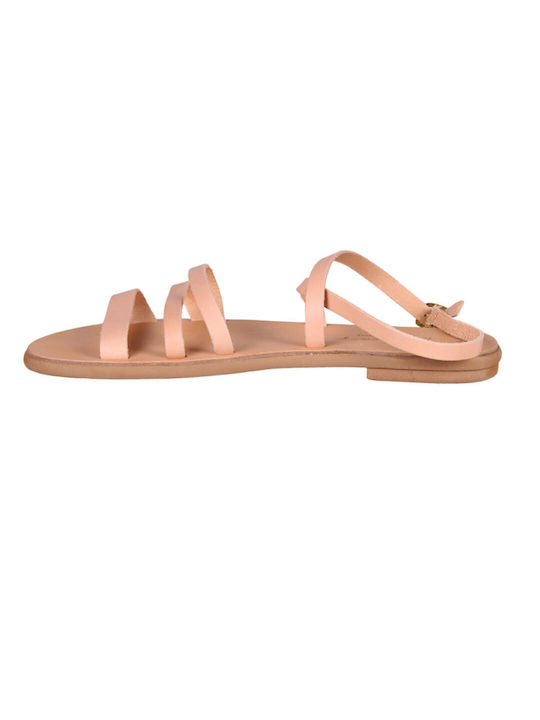 Katsenis Leather Women's Flat Sandals in Pink Color