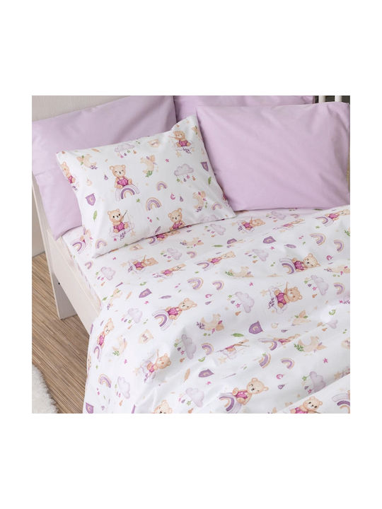 Borea Fishing Baby Sheets Set Crib Cotton Lilac 120x160cm 3pcs