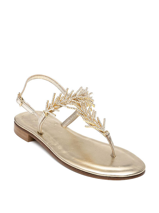 Capri Leder Damen Flache Sandalen in Gold Farbe