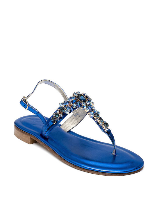 Capri Leather Women's Flat Sandals in Blue Color