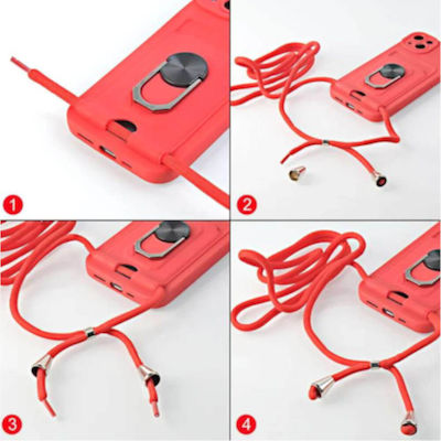 Bodycell Multifunction Plastic Back Cover with Strap and Credit Card Holder Red (iPhone 13)