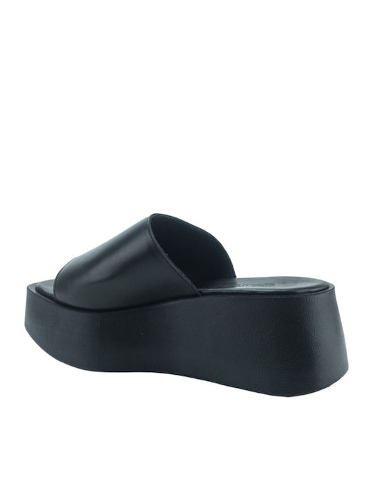 Leather Women's Flat Sandals in Black Color