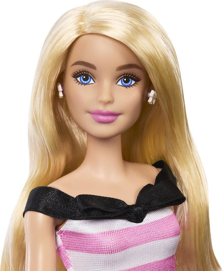 Barbie Doll Blonde with Pink Striped Dress for 3+ Years 29cm (Various Designs) 1pc