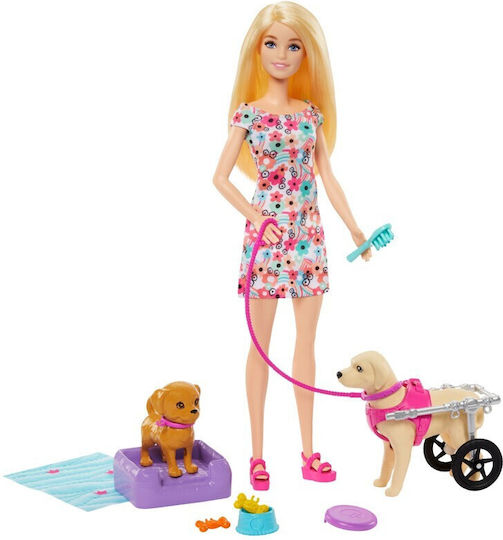 Barbie You Can Be Anything Păpușă Cățeluși și scaun cu rotile pentru animale de companie pentru 3+ ani+ Ani