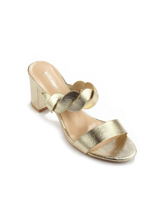 Fshoes Women's Sandals Gold with Thin Medium Heel