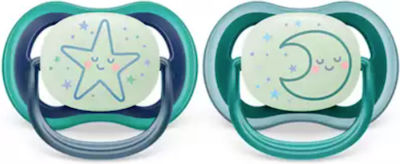 Philips Orthodontische Schnuller Silikon Ultra Air Stern/Mond Blue/Green Nacht für 6-18 Monate 2Stück