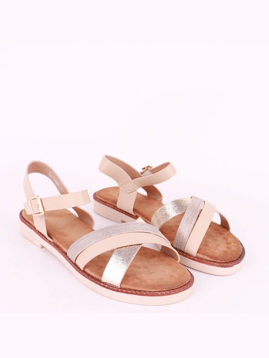 Plato Women's Flat Sandals in Beige Color