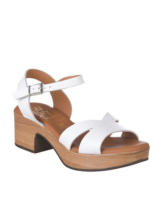 Oh My Sandals Leather Women's Sandals White with Medium Heel