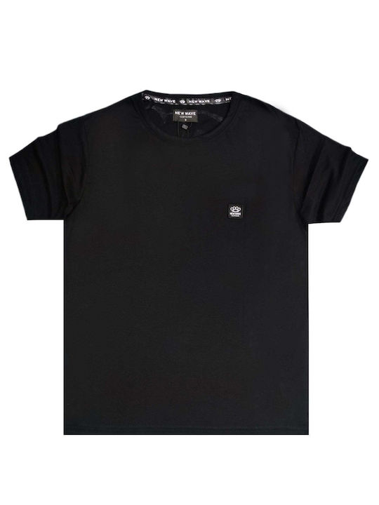 New Wave T-shirt Bărbătesc cu Mânecă Scurtă Negru