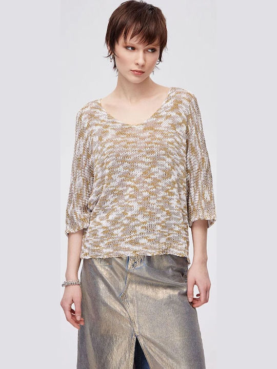 Women's Blouse with 3/4 Sleeve & V Neckline Beige