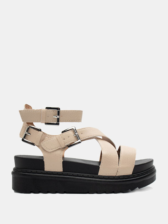 Luigi Damen Flache Sandalen Flatforms in Beige Farbe