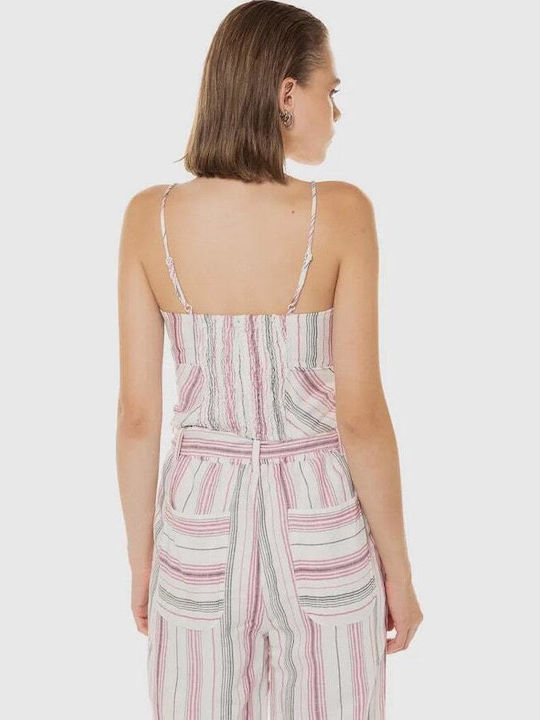 Γυναικείο Καλοκαιρινό Crop Top Λινό με Τιράντες Ριγέ Πολύχρωμο