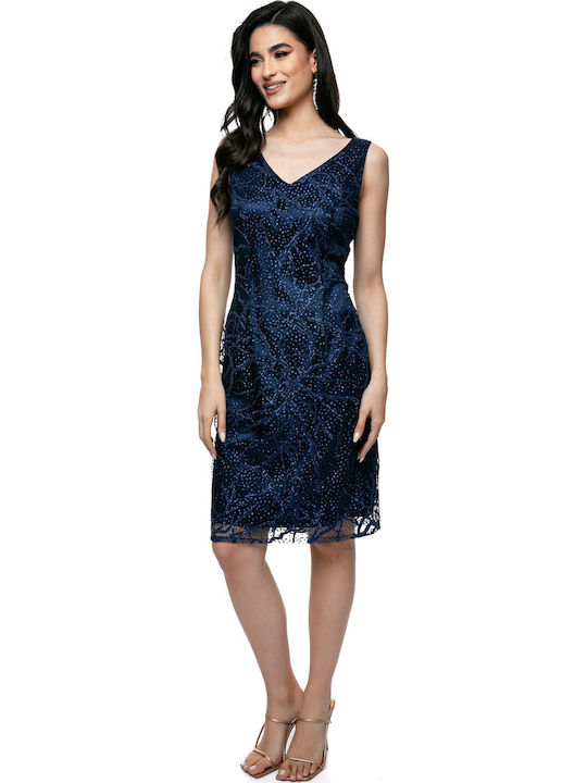 Midi Evening Dress with Mesh Blue