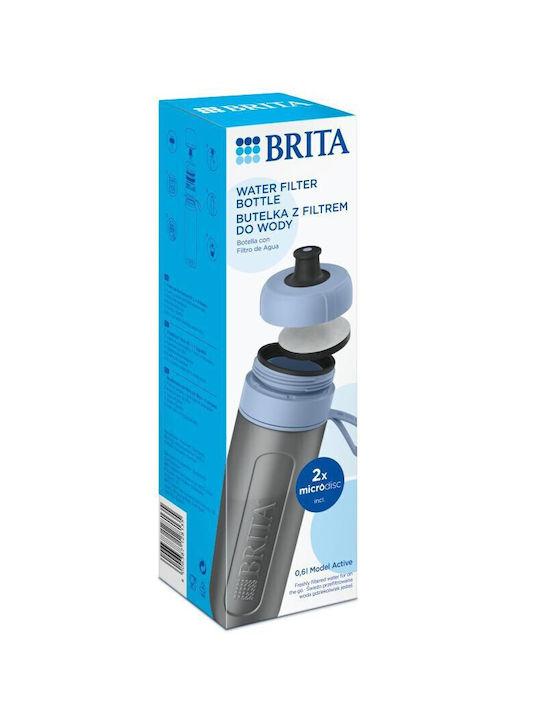 Brita Active Plastic Water Bottle with Mouthpiece and Filter 600ml Blue