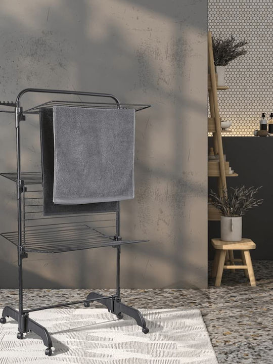 vidaXL Folding Floor Clothes Drying Rack Made of Metal with 42m Hanging Length