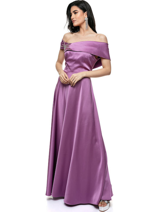 Sommer Maxi Damenkleid für Hochzeit - Taufe Satin Flieder