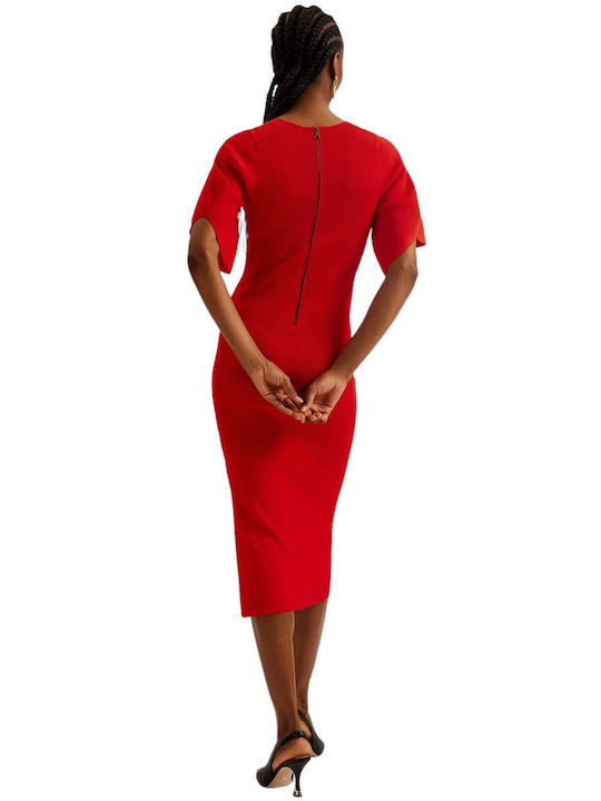 Ted Baker Midi Βραδινό Φόρεμα Κόκκινο