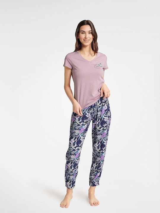 Henderson Winter Damen Pyjama-Set Baumwolle Lila