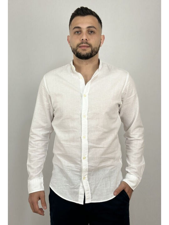 JJELINEN Long Sleeve Linen Shirt in Slim Fit White