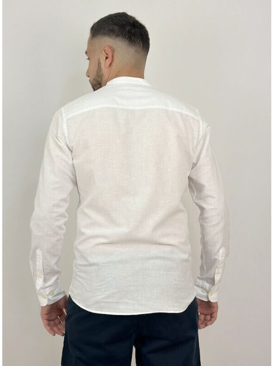 JJELINEN Long Sleeve Linen Shirt in Slim Fit White