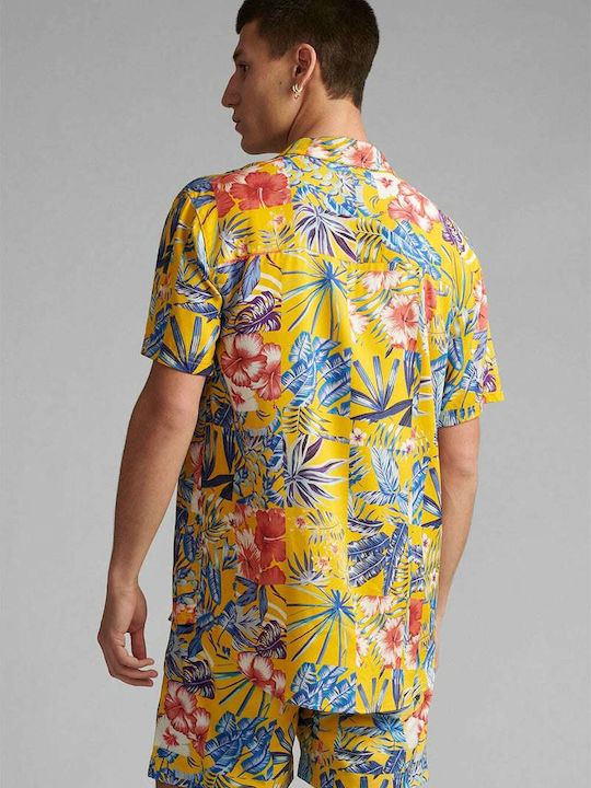 Anerkjendt Men's Shirt Short Sleeve Floral Yellow