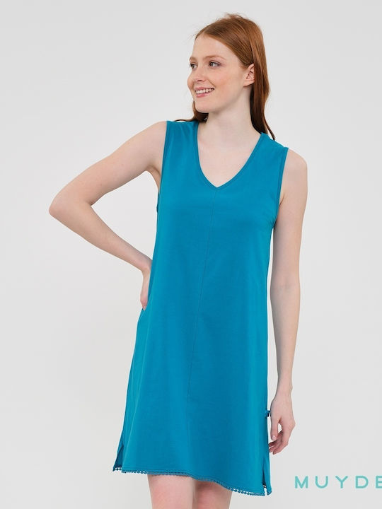 Muydemi Summer Cotton Women's Nightdress Turquoise