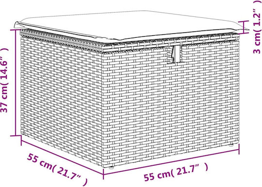 Табуретка За външна употреба Ратан С възглавница Бежов 1бр 55x55x37см