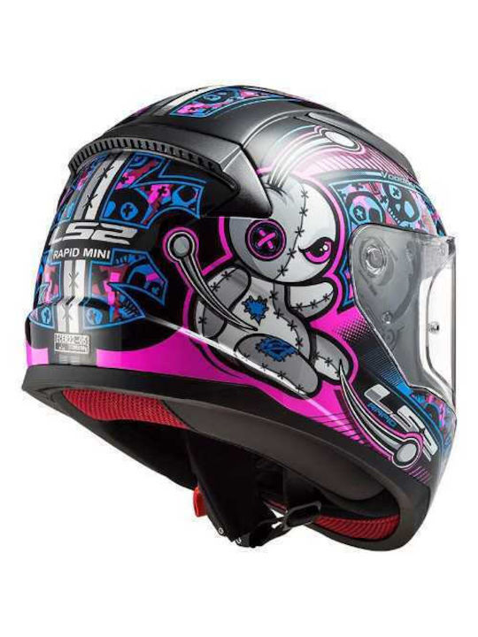 LS2 Rapid Mini Voodoo Black/Pink Kids Motorcycle Helmet Full Face ECE 22.05 1200gr