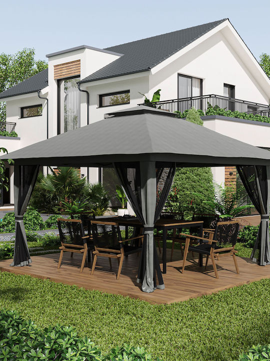 Outsunny Gazebo Grădină Gri x4m