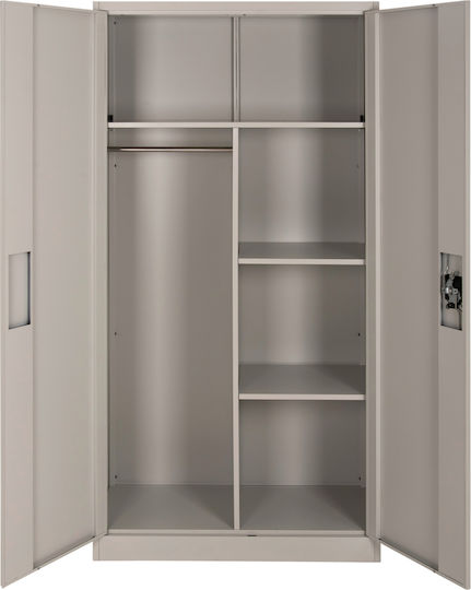 Double Door Wardrobe Clod Metallic with Divider & 3 Shelves Light Grey 90x40x180cm