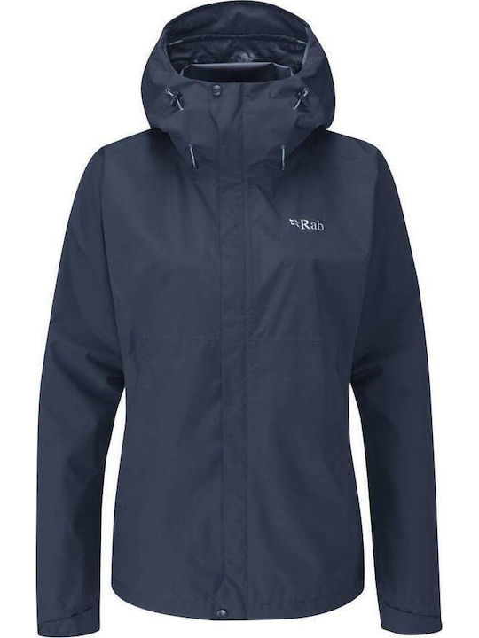 Women's Short Sports Hardshell Jacket Waterproof and Windproof for Winter with Hood Deep Ink
