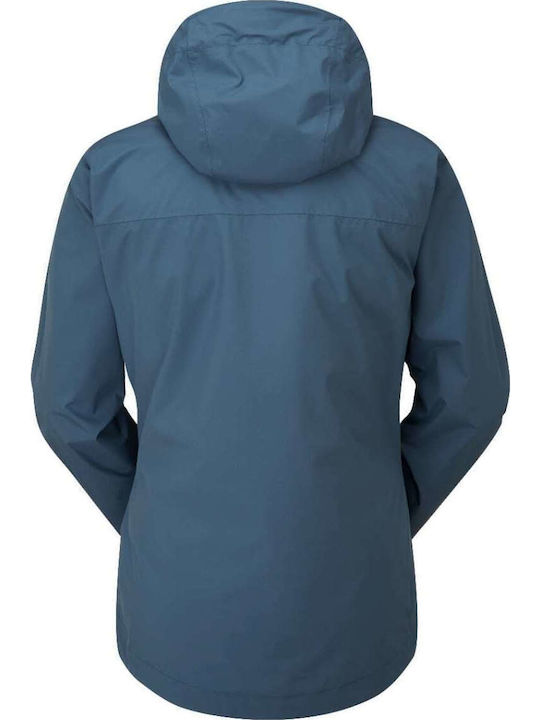 Women's Short Sports Hardshell Jacket Waterproof and Windproof for Winter with Hood Deep Ink