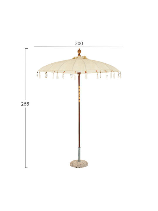 Umbrelă Profesională Rotundă Din Lemn Balineză Ecru Φ2xÎ2m