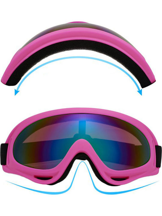 WKN-1465 Μάσκα Σκι & Snowboard Ενηλίκων Μαύρη με Φακό Καθρέπτη σε Ροζ Χρώμα