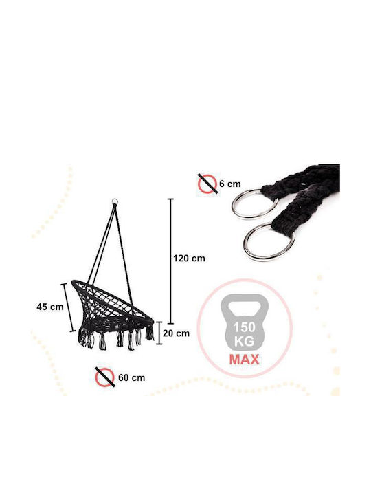 Fabric Swing Black with 150kg Maximum Weight Capacity L80xW80xH45cm