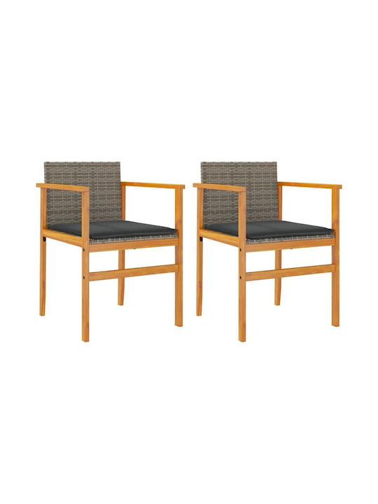 Scaun de exterior Rattan Grădină Gri cu pernă 2buc 55x55x78cm