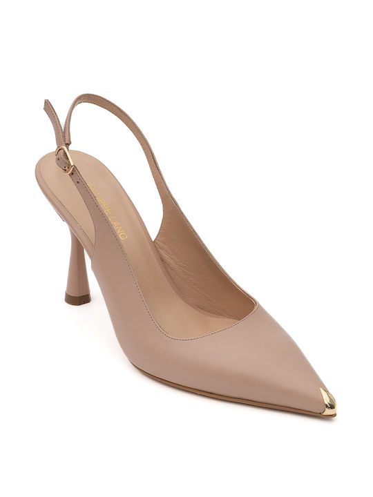 Philippe Lang Leather Pointed Toe Pink Heels with Strap