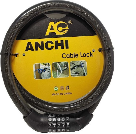 Anchi Cable Κλειδαριά Ποδηλάτου Κουλούρα με Συνδυασμό Μαύρη