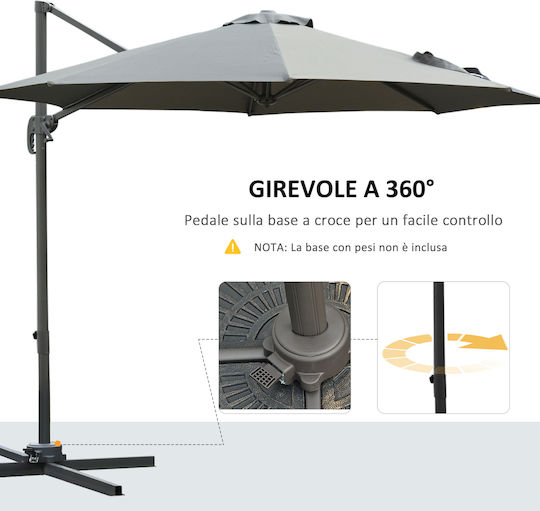 Hanging Circular Aluminum Garden Umbrella Grey Diameter 2.95m x Height 2.5m
